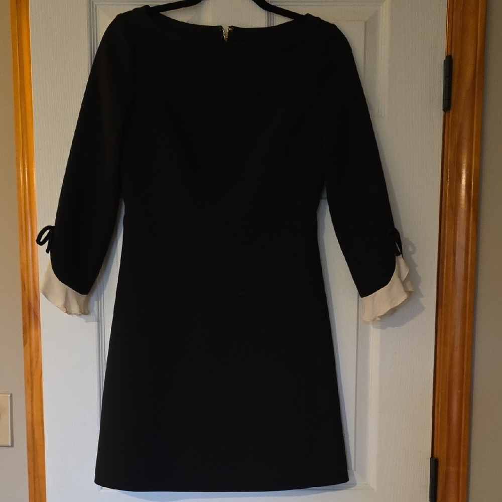 Kate Spade Black Sheath Dress with Bateau Neckline and Cuffed Sleeves